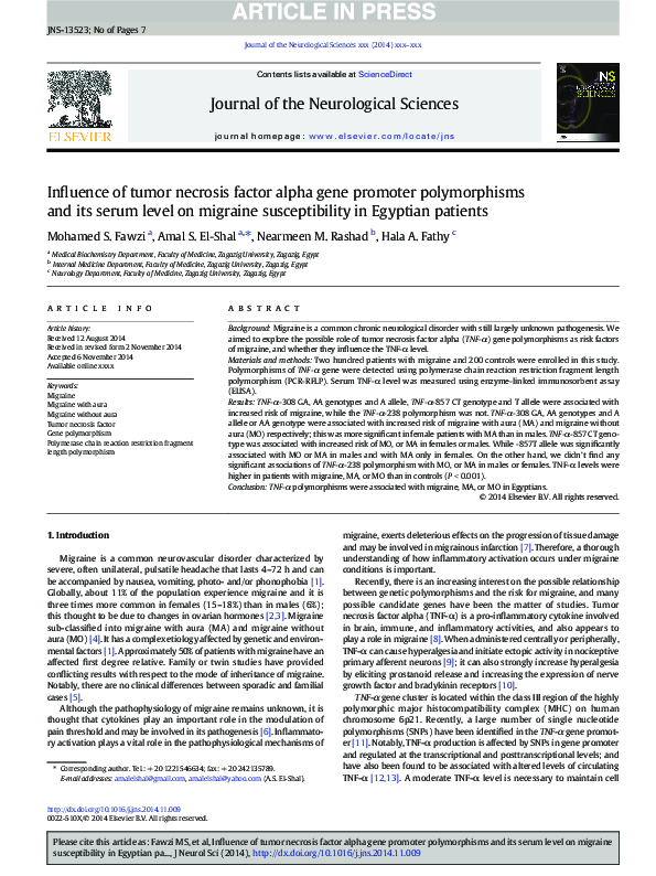 (PDF) The influence of Tumor Necrosis Factor-alpha gene polymorphism on ...