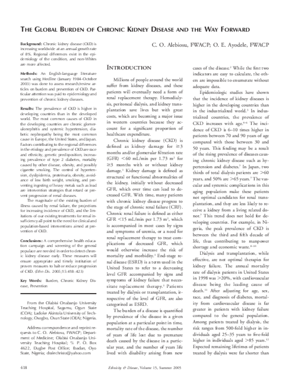 (PDF) The global burden of chronic kidney disease and the way forward