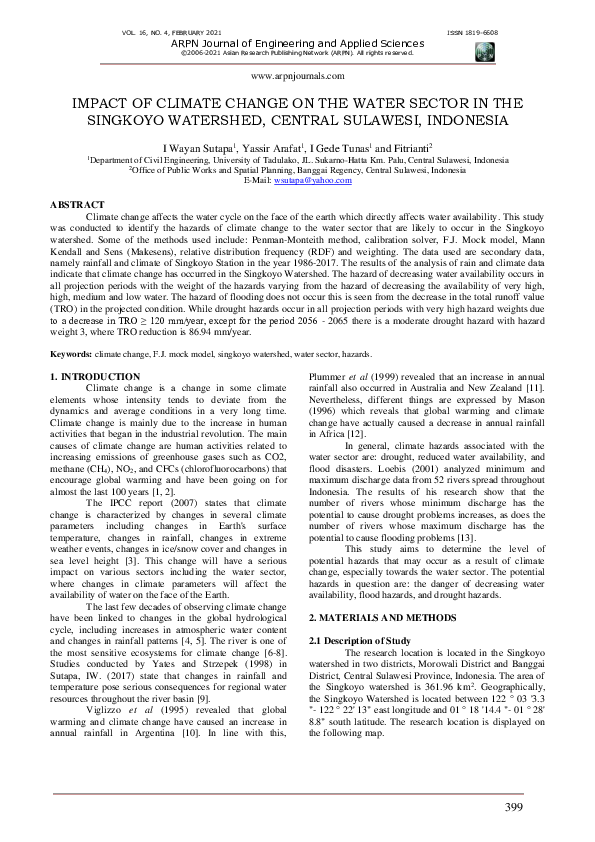 (PDF) Impact of Climate Change on the Water Sector in the Singkoyo ...
