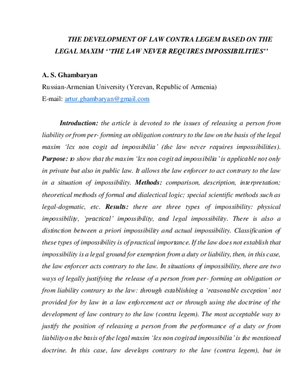 (PDF) The Development of Law contra legem Based on the Legal Maxim ‘The ...