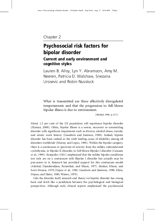 (PDF) Psychosocial risk factors for bipolar disorder