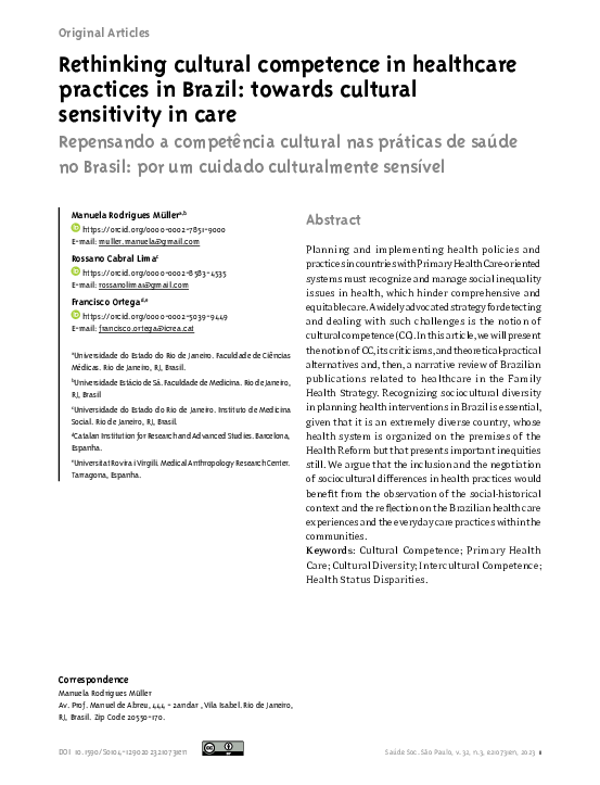 (PDF) Rethinking cultural competence in healthcare practices in Brazil ...