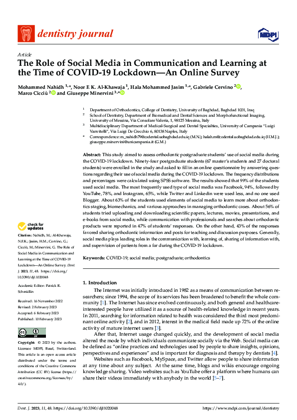 (PDF) The Role of Social Media in Communication and Learning at the ...