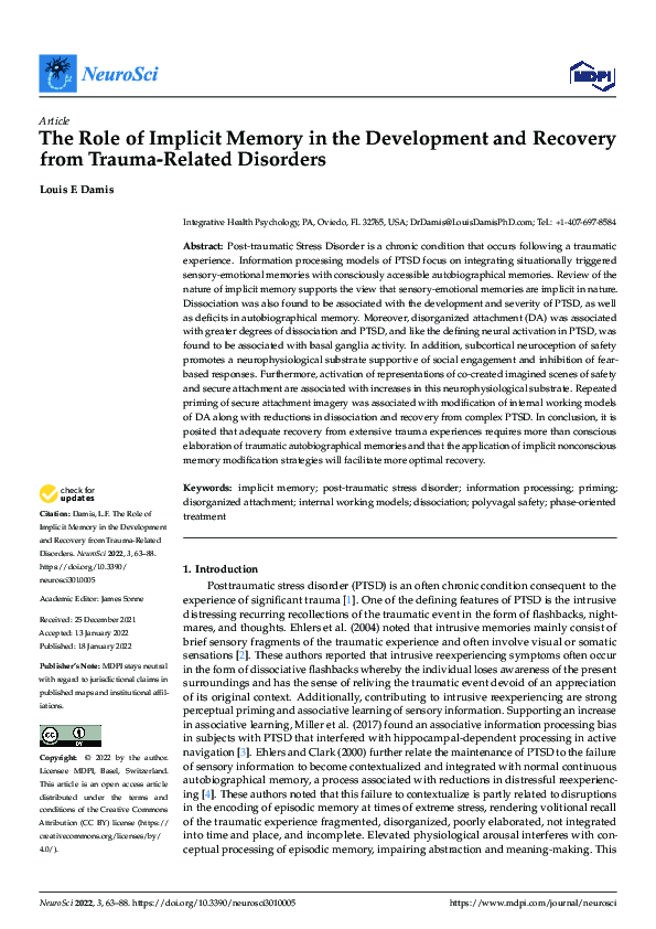 (PDF) The Role of Implicit Memory in the Development and Recovery from ...