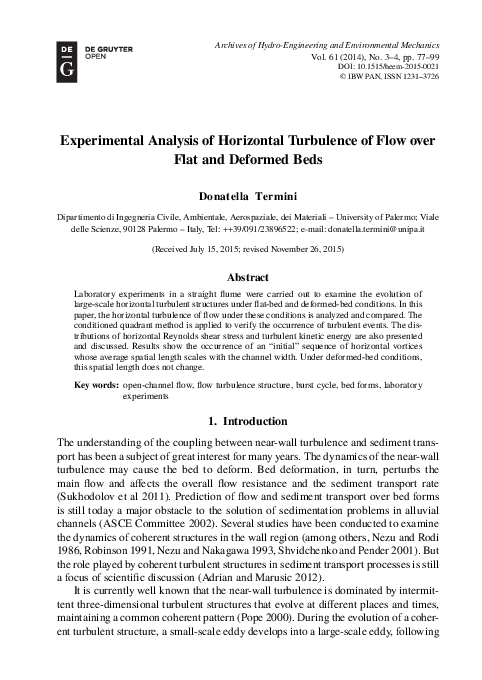 (PDF) Experimental Analysis of Horizontal Turbulence of Flow over Flat ...