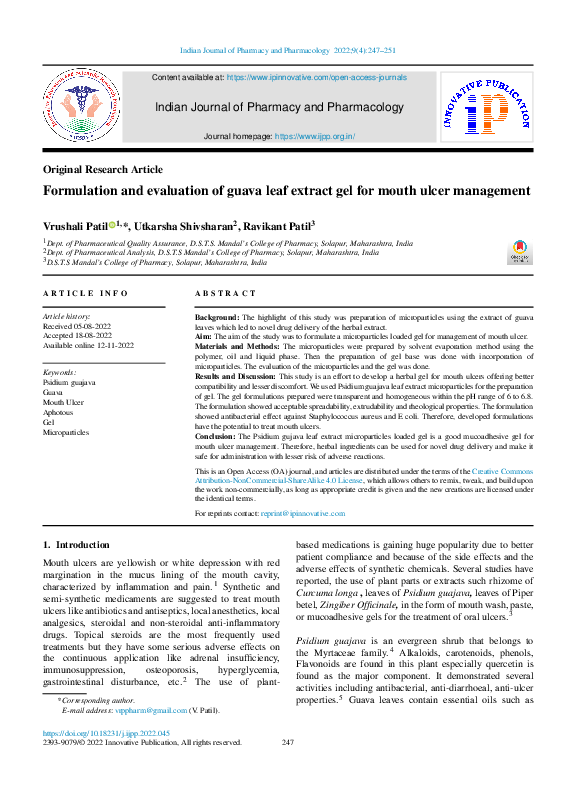(PDF) Formulation and evaluation of guava leaf extract gel for mouth ...