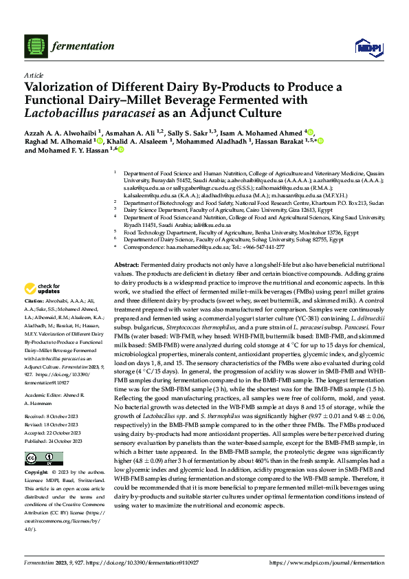 (PDF) Valorization of Different Dairy By-Products to Produce a ...
