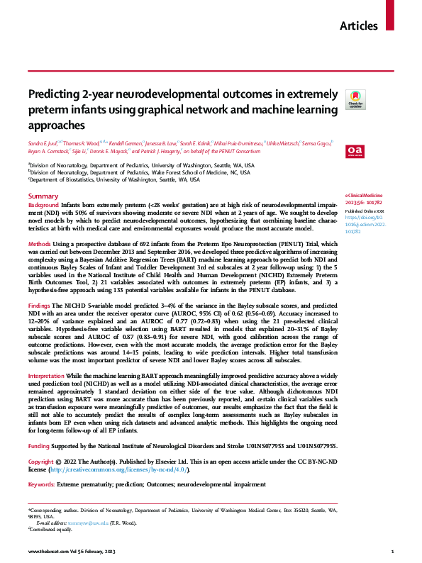 (PDF) Predicting 2-year neurodevelopmental outcomes in extremely ...