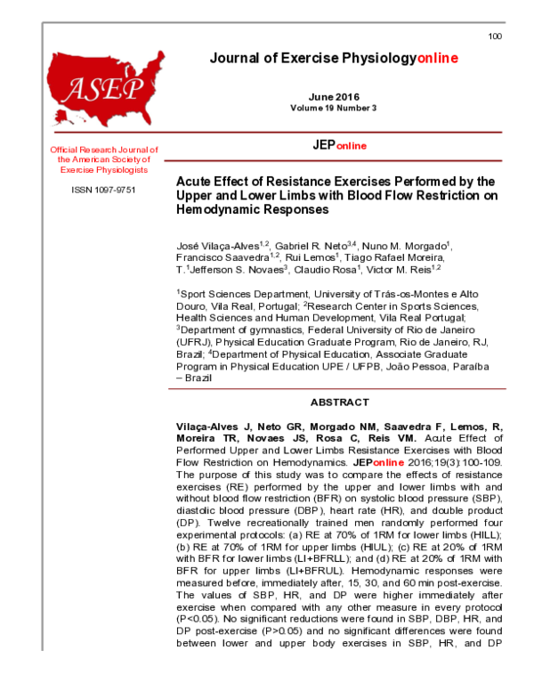(PDF) Acute Effect of Resistance Exercises Performed by the Upper and ...