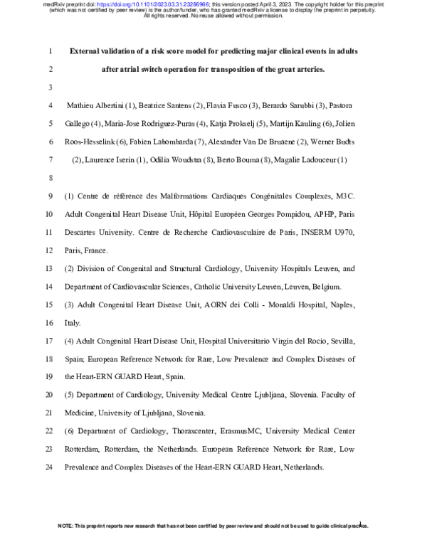 (PDF) External validation of a risk score model for predicting major ...