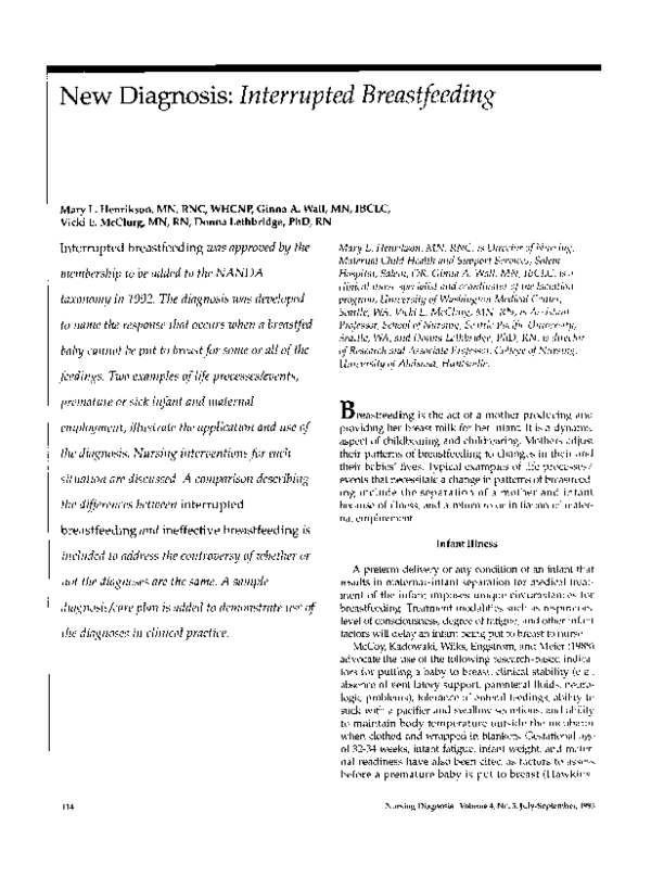 (PDF) New Diagnosis Interrupted Breastfeeding Ginna R Wall