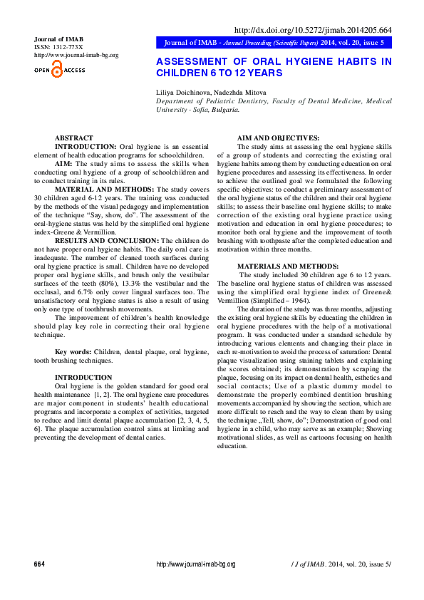 (PDF) Assessment of Oral Hygiene Habits in Children 6 to 12 Years