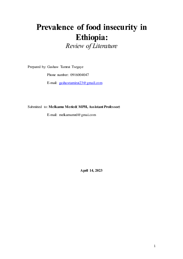 (PDF) Prevalence of food insecurity in Ethiopia