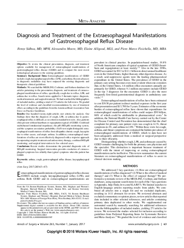 (PDF) Diagnosis and Treatment of the Extraesophageal Manifestations of ...
