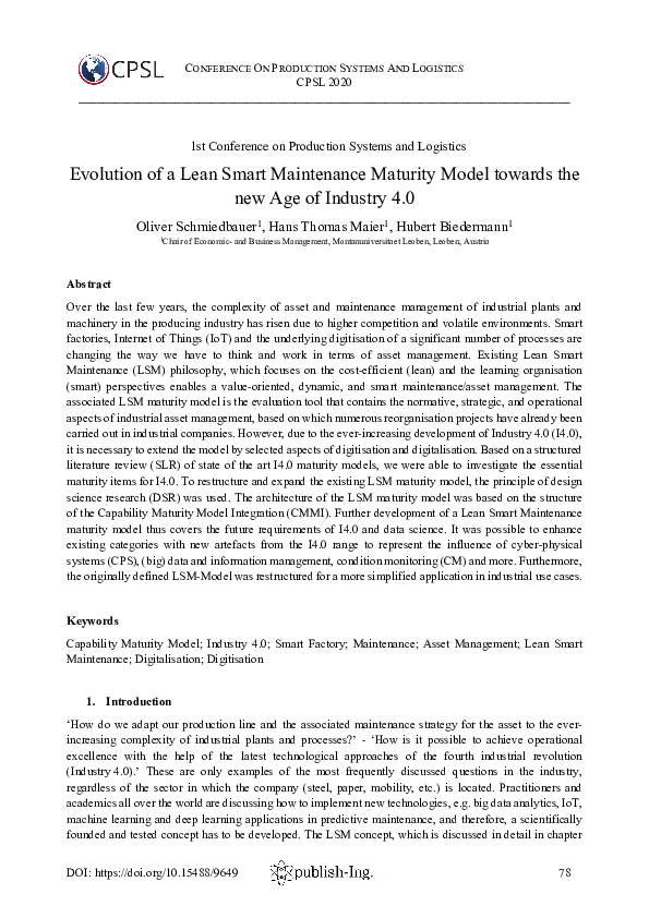 (PDF) Evolution of a Lean Smart Maintenance Maturity Model towards the ...