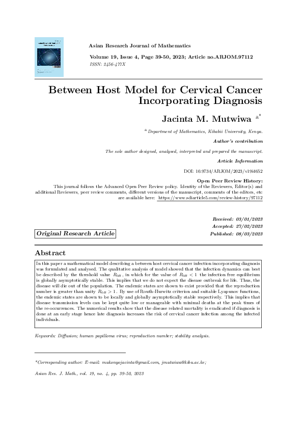(PDF) Between Host Model for Cervical Cancer Incorporating Diagnosis