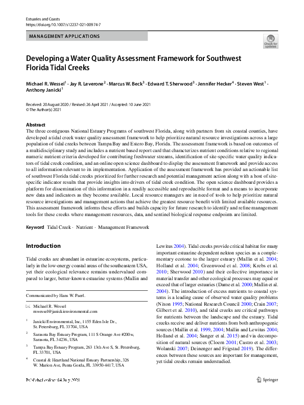 (PDF) Developing a Water Quality Assessment Framework for Southwest ...