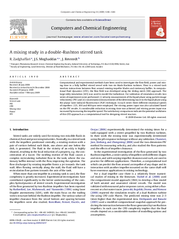 (PDF) A mixing study in a double-Rushton stirred tank