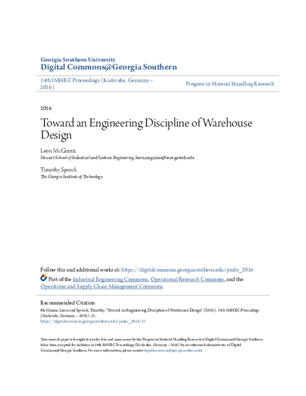 (PDF) Toward an Engineering Discipline of Warehouse Design