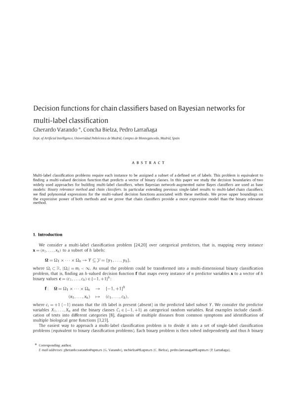 (PDF) Decision functions for chain classifiers based on Bayesian ...