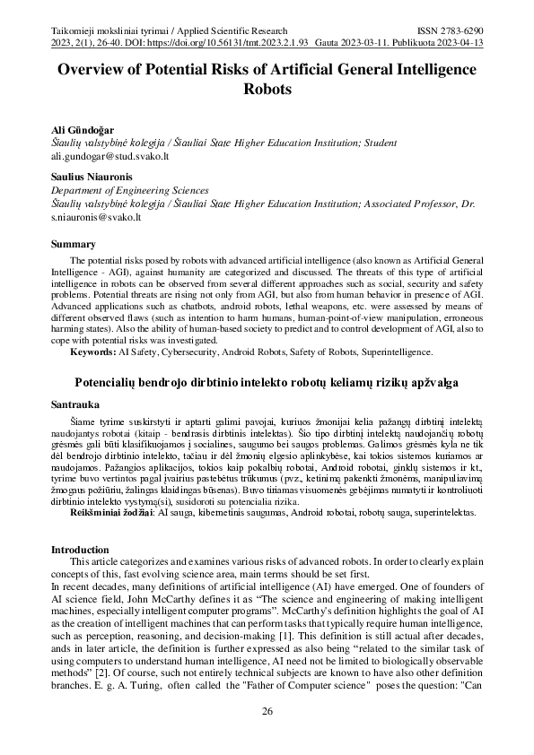 (PDF) Overview of Potential Risks of Artificial General Intelligence Robots