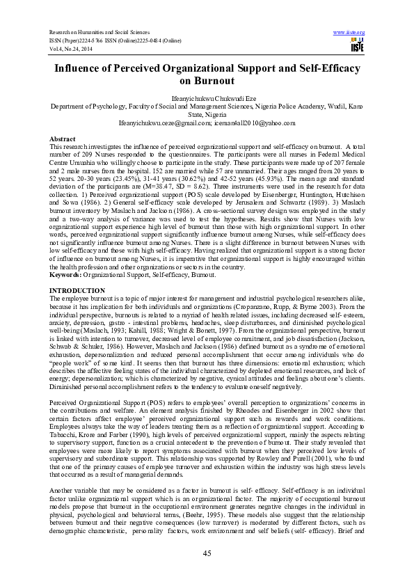 (PDF) Influence of Perceived Organizational Support and Self-Efficacy ...