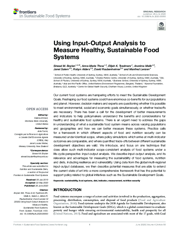 (PDF) Using Input-Output Analysis to Measure Healthy, Sustainable Food ...