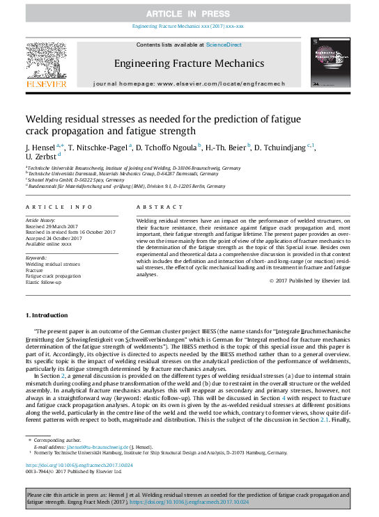 (PDF) Welding residual stresses as needed for the prediction of fatigue ...