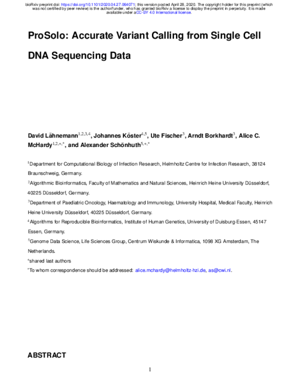 (PDF) ProSolo: Accurate Variant Calling from Single Cell DNA Sequencing ...