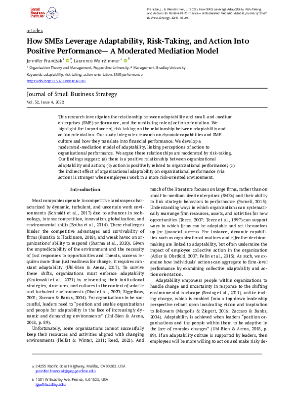 (PDF) How SMEs Leverage Adaptability, Risk-Taking, and Action Into ...