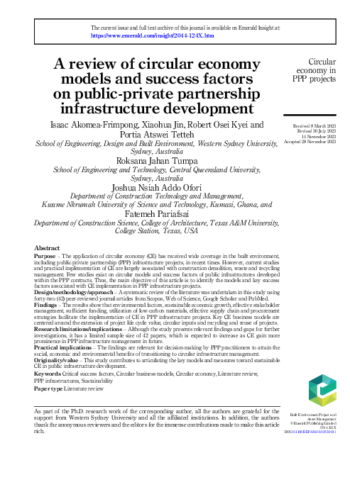 (PDF) A review of circular economy models and success factors on public ...