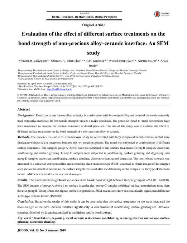 (PDF) Evaluation of the Effect of Different Surface Treatments on Bond ...