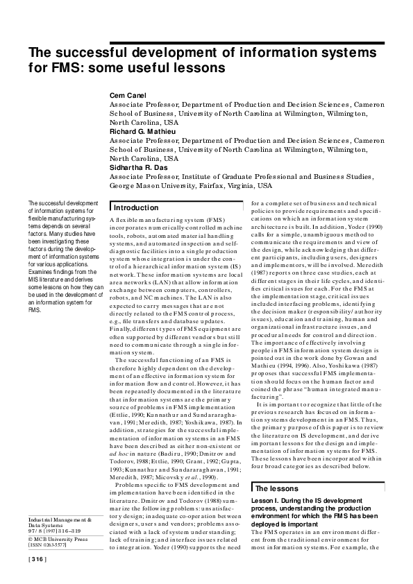 (PDF) The successful development of information systems for FMS: some ...