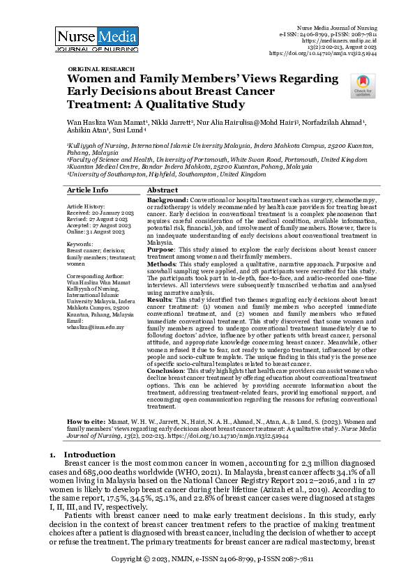(PDF) Women and Family Members’ Views Regarding Early Decisions about ...