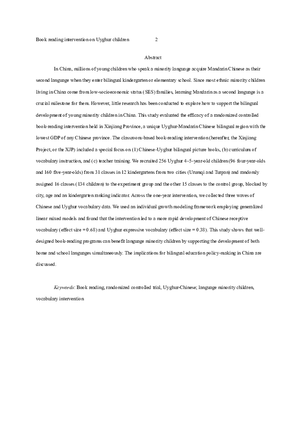(PDF) The efficacy of a school-based book-reading intervention on ...