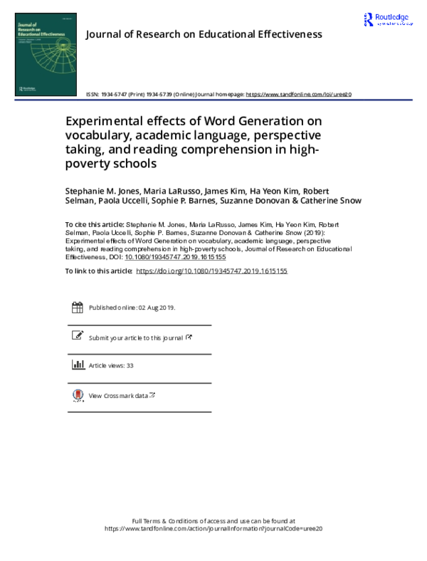 (PDF) Experimental Effects of Word Generation on Vocabulary, Academic ...