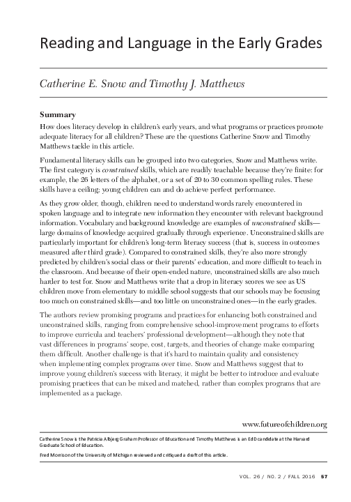 (PDF) Reading and Language in the Early Grades Reading and Language in ...