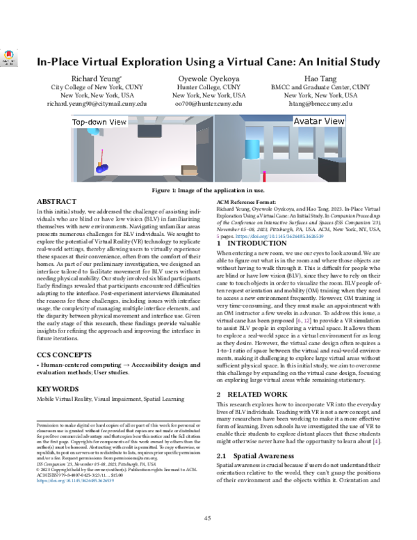 (PDF) In-Place Virtual Exploration Using a Virtual Cane: An Initial Study