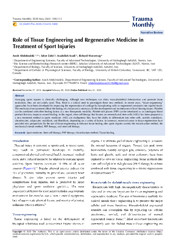 (PDF) The role of tissue engineering and regenerative medicine in the ...