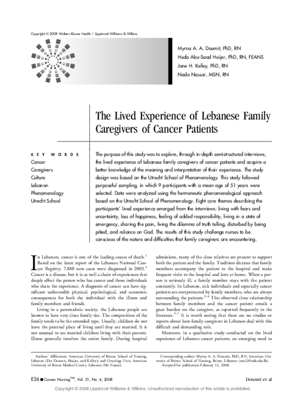 (PDF) The Lived Experience of Lebanese Family Caregivers of Cancer Patients