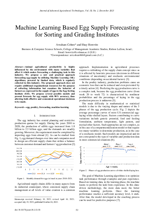 (PDF) Machine Learning Based Egg Supply Forecasting for Sorting and ...