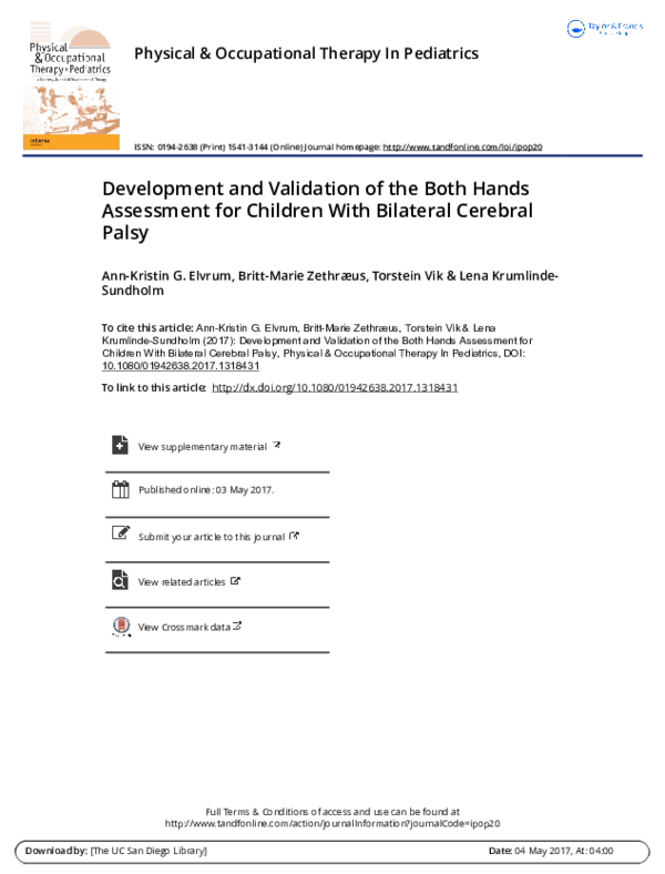(PDF) Development and Validation of the Both Hands Assessment for ...
