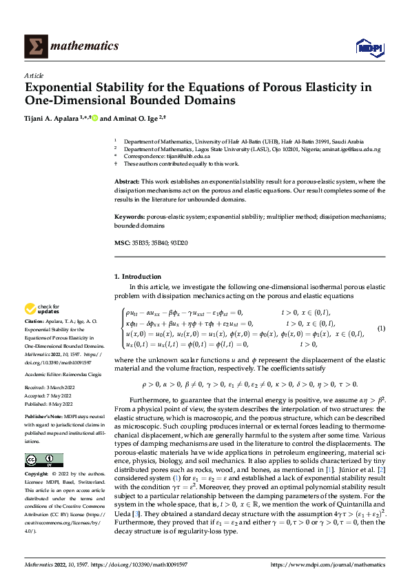 (PDF) Exponential Stability for the Equations of Porous Elasticity in ...
