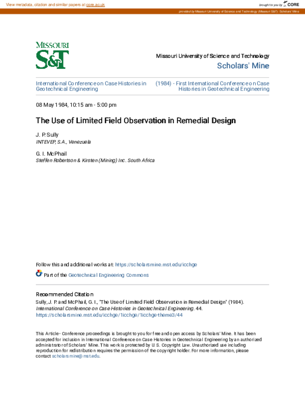 (PDF) The Use of Limited Field Observation in Remedial Design