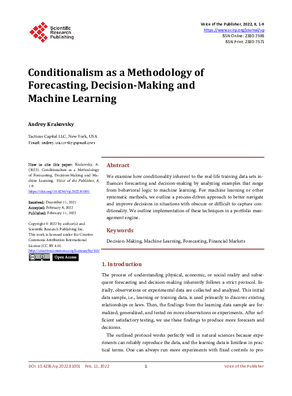 (PDF) Conditionalism as a Methodology of Forecasting, Decision-Making ...