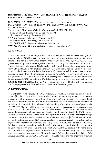 (PDF) Diamond CVD Growth Mechanisms and Reaction Rates From First ...