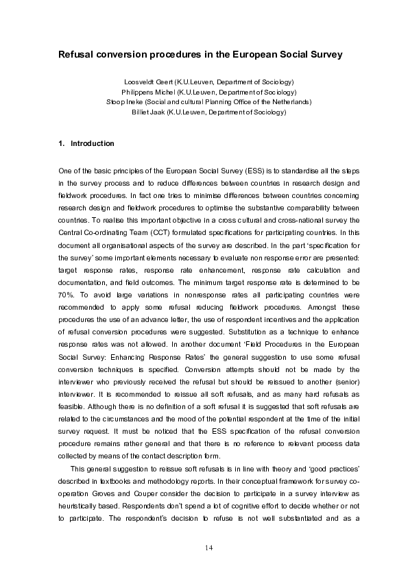 (PDF) Refusal conversion procedures in the European Social Survey