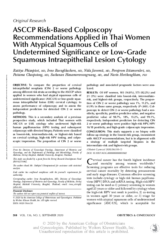 (PDF) ASCCP Risk-Based Colposcopy Recommendations Applied in Thai Women ...