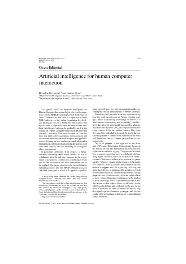 (PDF) Human-Computer Interaction and Artificial Intelligence