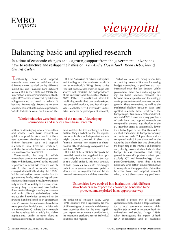 (PDF) Balancing basic and applied research